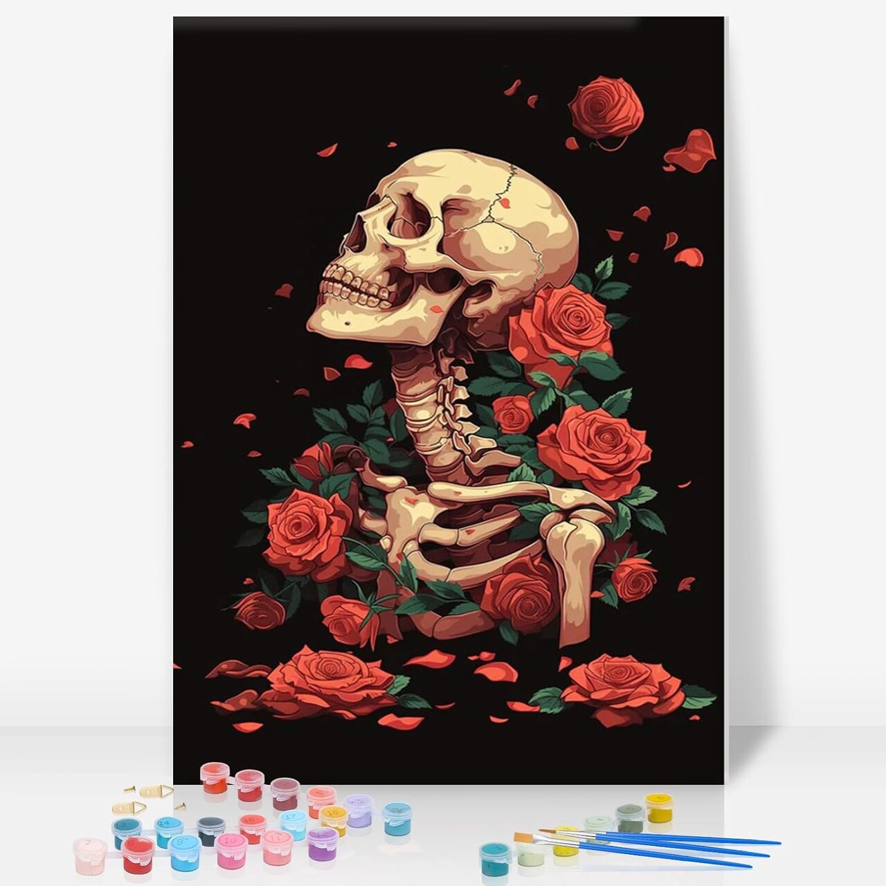 Paint By Number Framed Skull Kit for Adults Beginners – DIY Acrylic Skeleton Canvas Painting Set with Frame for Home Wall Decor & Gift, 8x12 Inch